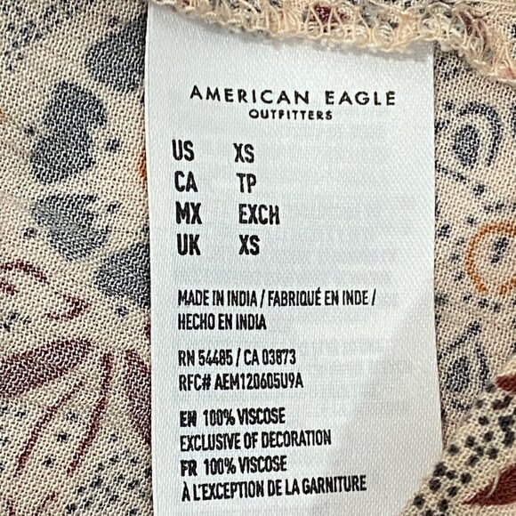 American Eagle Womens Boho Floral Patchwork Long Sleeve Peplum Blouse XS Tassel - Picture 8 of 11